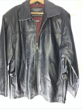 VTG 90’S Oakwood Classic Black Leather Jacket Mens Medium Thinsulate Lined Coat